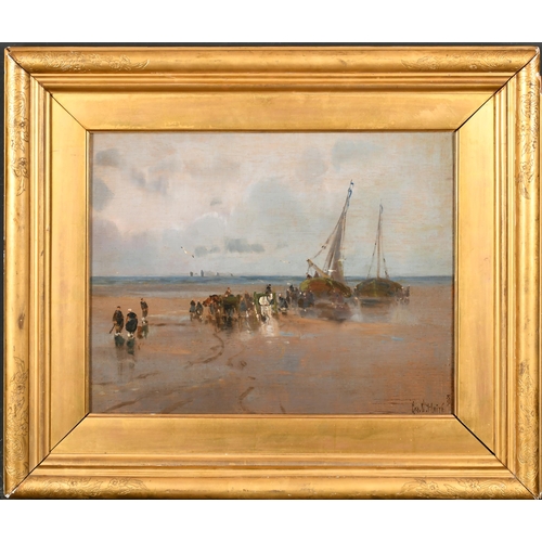 97 - George Charles Haite (1855-1924) British. Unloading the Catch, Oil on panel, Signed and dated '89, 1... 