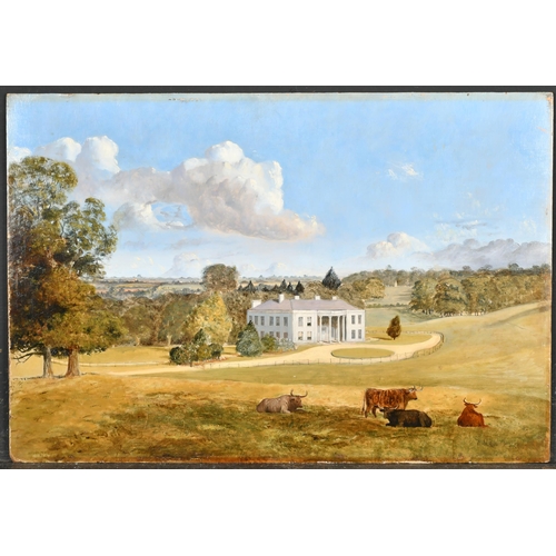 98 - 19th Century English School. A Regency House with Cattle in the foreground, Oil on board, Unframed 1... 