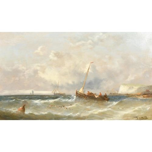 119 - Circle of Thomas Bush Hardy (1842-1897) British. A Coastal Scene with Shipping, Oil on canvas, Bears... 