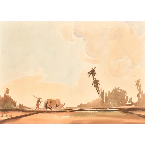 161 - Yong Mun Sen (1896-1962) Malaysian. A Farm Worker, Watercolour, Signed with motif and dated 1940, Un... 