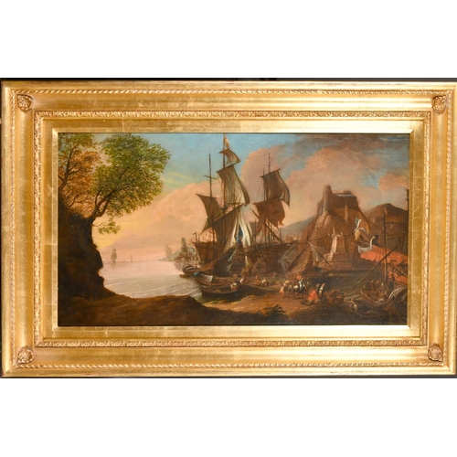 17 - 18th Century Italian School. A Mediterranean Harbour Scene with Figures, Oil on canvas, 20