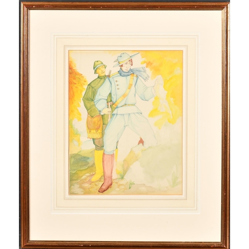 181 - Attributed to Augusta Kaiser (20th Century) European. Sporting Figures, Watercolour and pencil, Insc... 