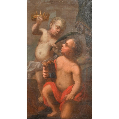 19 - 18th Century Italian School. A Study of Two Cherubs, Oil on canvas laid down, 25.25