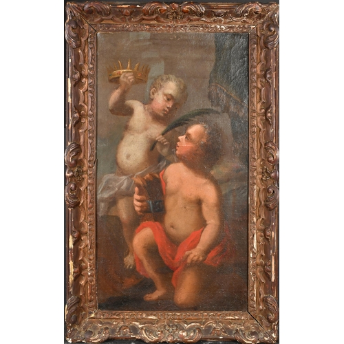 19 - 18th Century Italian School. A Study of Two Cherubs, Oil on canvas laid down, 25.25