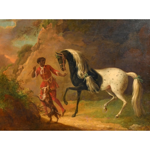 21 - Circle of Johann-Georg De Hamilton (1672-1737) Belgian/Austrian. An Appaloosa Horse led by a Groom a... 