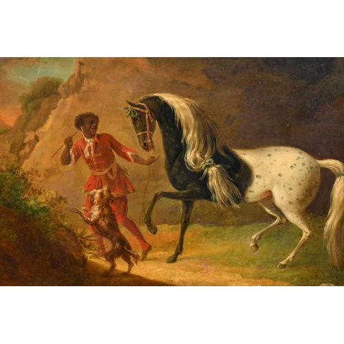 21 - Circle of Johann-Georg De Hamilton (1672-1737) Belgian/Austrian. An Appaloosa Horse led by a Groom a... 