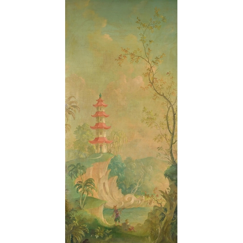 222 - Attributed to Rex Whistler (1905-1944) British. A Fantastical Oriental Scene, Oil on unstretched can... 