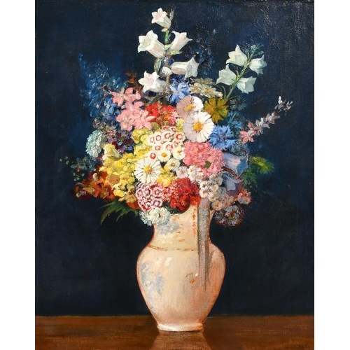 224 - H Brown (Early 20th Century) British. Still Life with Flowers in a China Vase, Oil on canvas, Signed... 