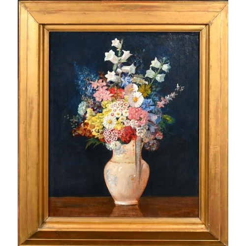 224 - H Brown (Early 20th Century) British. Still Life with Flowers in a China Vase, Oil on canvas, Signed... 