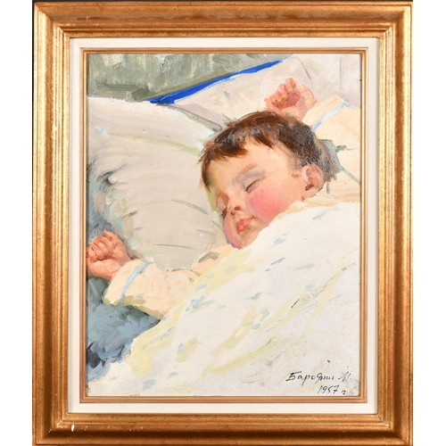 235 - Mikhail Sergeevich Baroyants (1925-2006) Russian. A Sleeping Child, Oil on board, Signed in Cyrillic... 