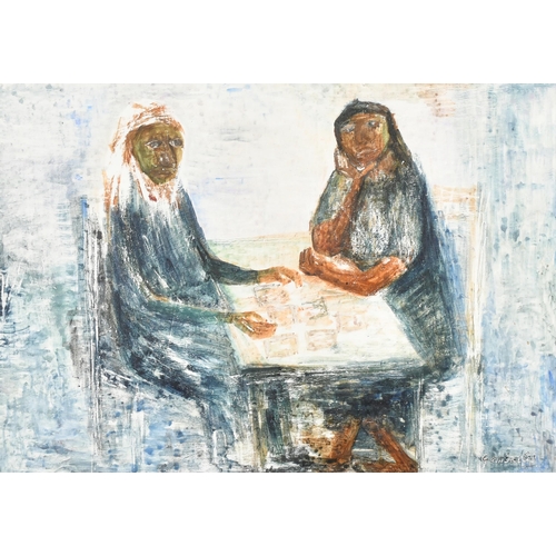 250 - Leonidas Gambartes (1909-1963) Argentinian. Figures at a Table, Oil on board, Incised signature, 12