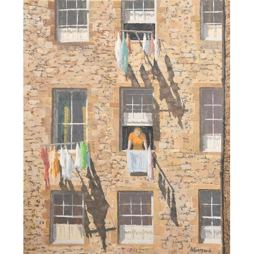 256 - A Gerrard (20th Century) British. 'Facade', Oil on board, Signed, 24