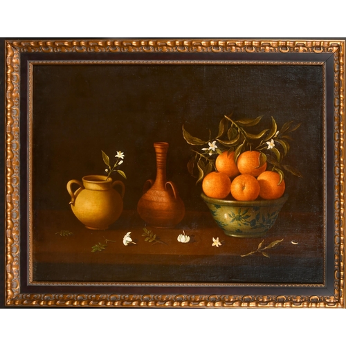 26 - Follower of Francisco de Zurbaran (20th Century) Spanish. Still Life of Oranges with a Vase and Jugs... 