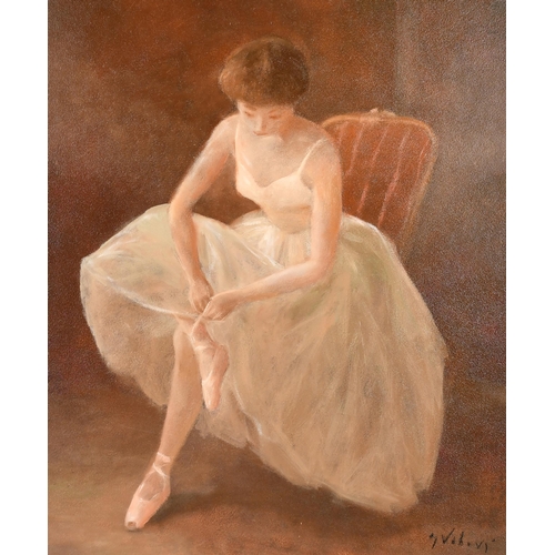 265 - Miloslava Vrbova-Stefkova (1909-1991) Polish. Trying the Ribbon, Oil on board, Signed, and inscribed... 