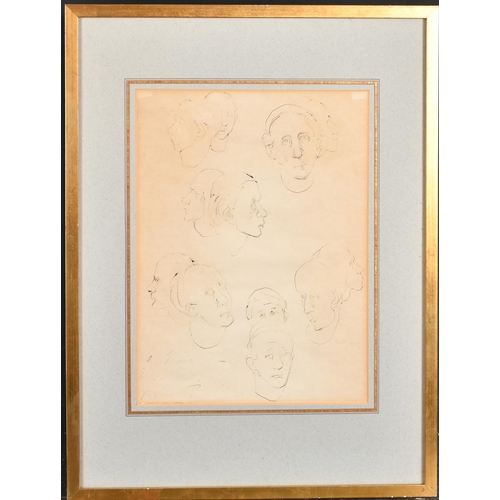 3 - Early 19th Century English School. Head Studies, Ink, 12.25