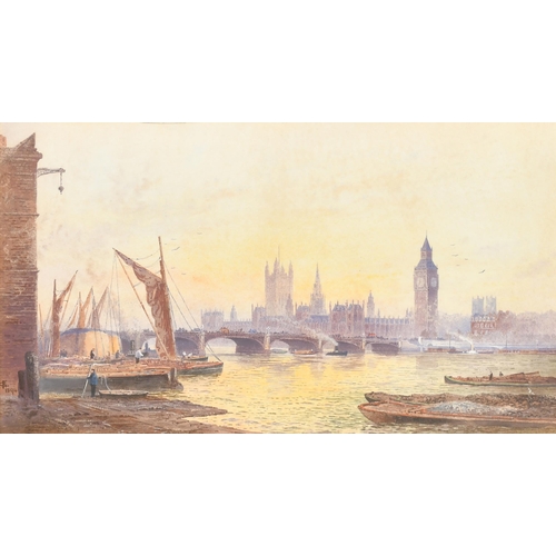 49 - Frederick Edward Joseph Goff (1855-1931) British. The Thames at Westminster, Watercolour, Signed wit... 