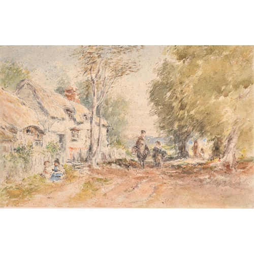 51 - Circle of David Cox (1783-1859) British. Figures by a Cottage, Watercolour, 6.4