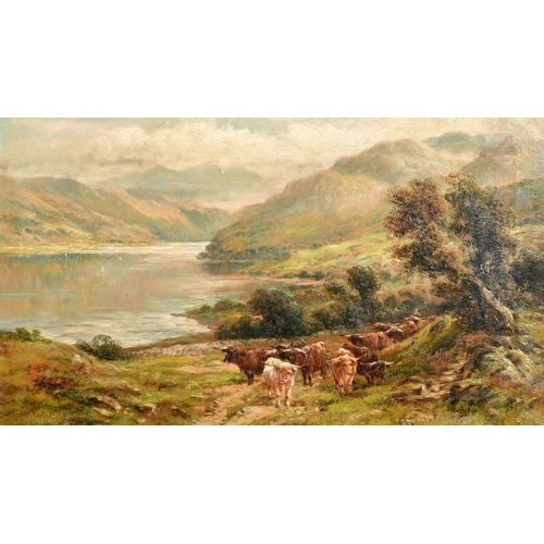 56 - William Langley (act.1880-1920) British. Cattle in a Highland Landscape, Oil on canvas, Signed, 12