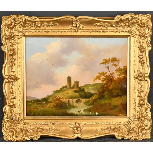 60 - 19th Century English School. A Man Fishing in a River Landscape, Oil on panel, 8.5