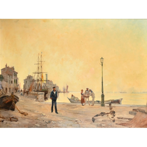 63 - Paul Bistagne (1850-1886) French. A Port Scene with Figures, Oil on canvas, Signed and dated '78, 24... 