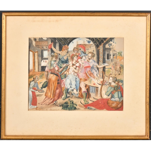 7 - Davalillo (19th Century) European. The Feast, Watercolour, Signed, 7.5