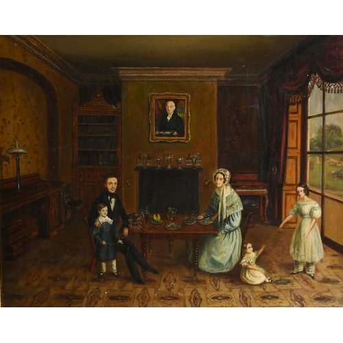 77 - 20th Century English School. A Family in a Victorian Interior, Oil on canvas, 28