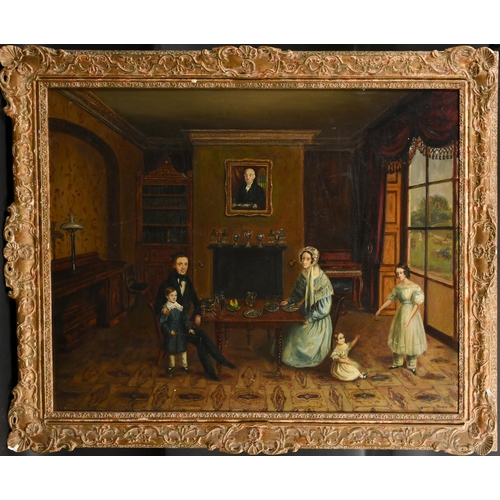 77 - 20th Century English School. A Family in a Victorian Interior, Oil on canvas, 28