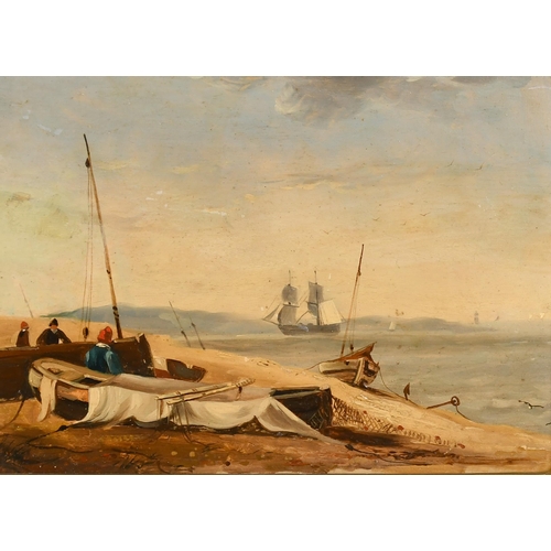 80 - Attributed to Henry Bright (1810-1873) British. A Coastal Scene with Figures by Boats, Oil on panel,... 