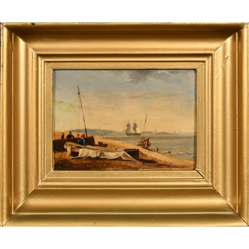 80 - Attributed to Henry Bright (1810-1873) British. A Coastal Scene with Figures by Boats, Oil on panel,... 