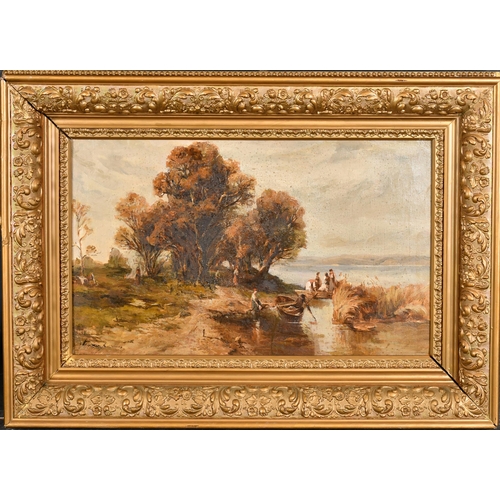 85 - 19th Century Italian School. A River Scene with Figures, Oil on canvas, Indistinctly signed, 11.75