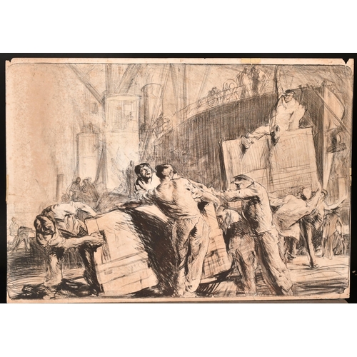 121 - Frank Brangwyn (1867-1956) British. A Study of Workmen, Print, Signed in pencil, Unframed 21.5 x 31.... 