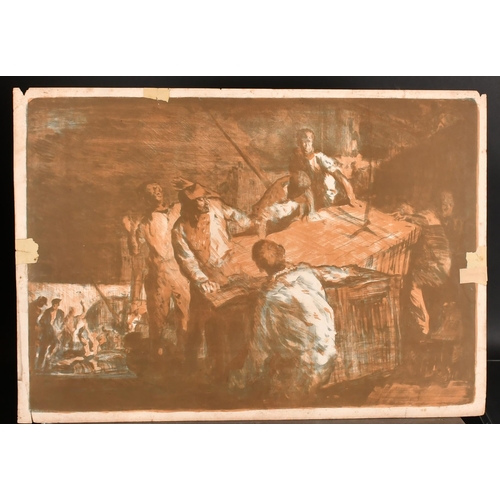 121 - Frank Brangwyn (1867-1956) British. A Study of Workmen, Print, Signed in pencil, Unframed 21.5 x 31.... 