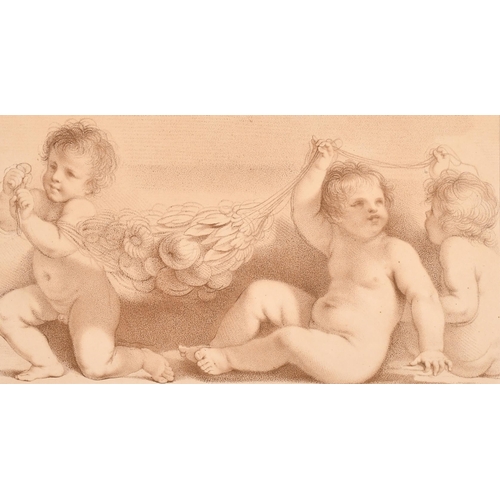 14 - After Guercino (1591-1666) Italian. Putti with a Garland, Engraved by Francisco Bartolozzi, In a fin... 