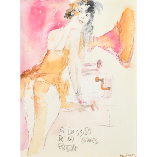 144 - Hugo Pratt (1927-1995) British. A Seated Semi Naked Lady, Watercolour and pencil, Signed, 11.75