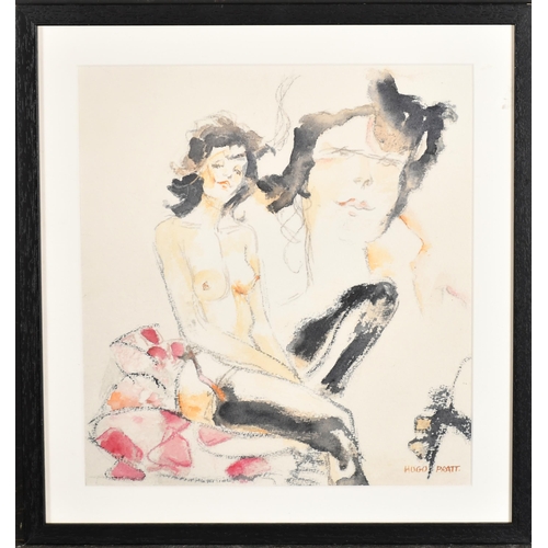 144 - Hugo Pratt (1927-1995) British. A Seated Semi Naked Lady, Watercolour and pencil, Signed, 11.75