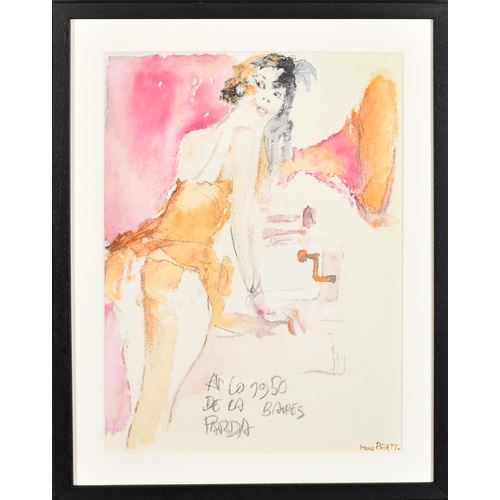 144 - Hugo Pratt (1927-1995) British. A Seated Semi Naked Lady, Watercolour and pencil, Signed, 11.75