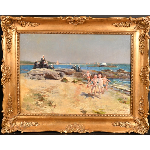 160 - Julio Vila Y Prades (1873-1930) Spanish. Boys Playing on a Beach, Oil on canvas, Signed and inscribe... 