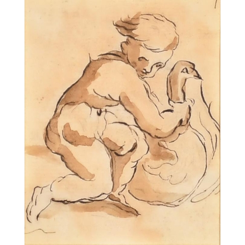 27 - James Northcote (1746-1831) British. Seated Figures, Ink and wash, 7.85