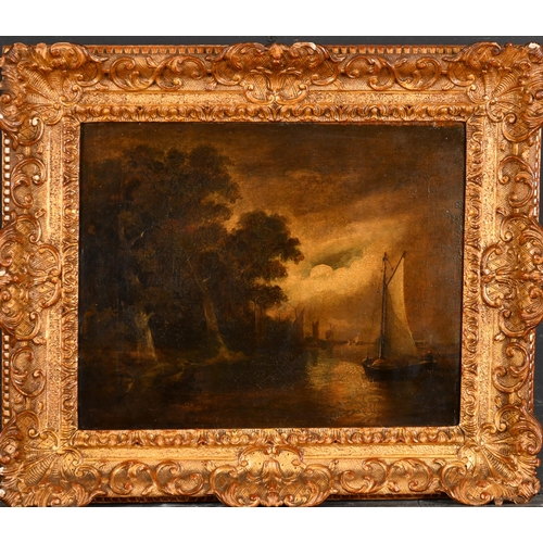 39 - Early 19th Century Norwich School. Sailing Boats by the Shore, Oil on canvas, in a fine gilt composi... 