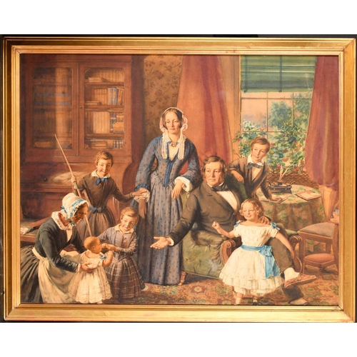 58 - 19th Century English School. A Victorian Family in an Interior, Watercolour, 29.75