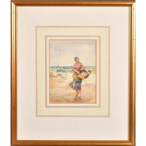 63 - John McGhie (1867-1952) British. A Fishergirl on the Shore, Watercolour, Signed, 7.5