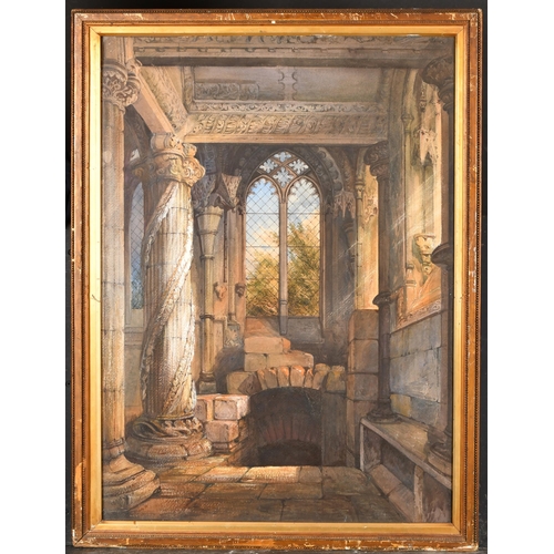 66 - Samuel Prout (1783-1852) British. Interior of Rosslyn Chapel, Watercolour, Signed with monogram, 27.... 