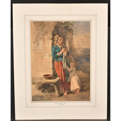 70 - Paul Falconer Poole (1807-1879) British. A Mother and Daughter by a Cottage, Watercolour, Inscribed ... 