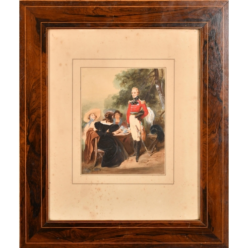 73 - Adolphe Jean-Baptiste Bayot (1810-1866) French. A Tea Party, Watercolour, Signed, 8.5