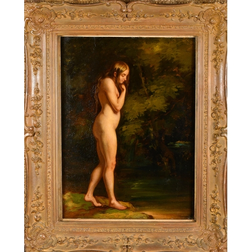 76 - Circle of William Etty (1787-1849) British. A Standing Female Nude, Oil on panel, 18.5