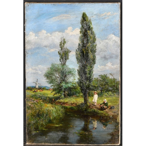 113 - F C L (19th-20th Century) British. Girls by a Stream, Oil on canvas, Signed with initials and dated ... 