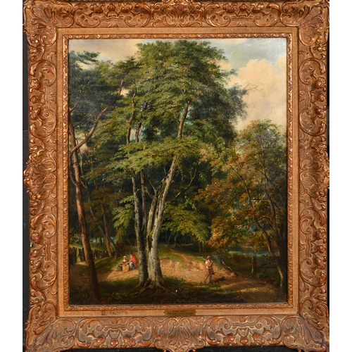 120 - James Stark (1794-1859) British. 'Epping Forest with Figures amongst Trees', Oil on canvas, 24