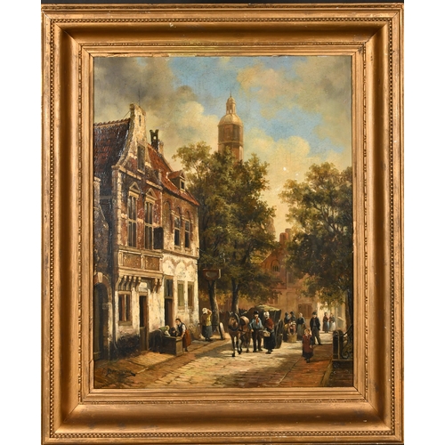 122 - Louis Dommersen (19th-20th Century) Dutch. A Dutch Street Scene with Figures, Oil on panel, Signed, ... 