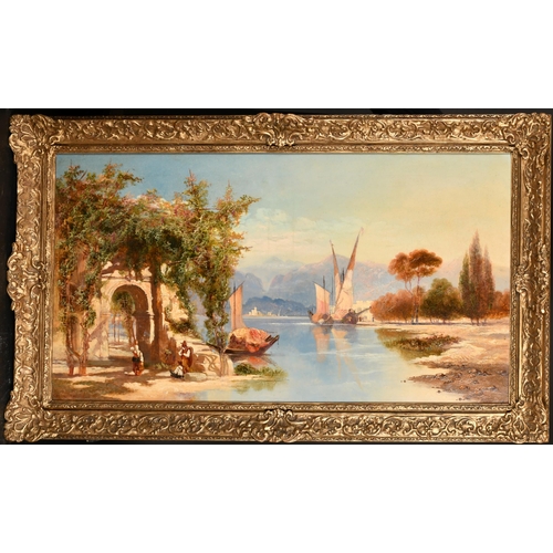 123 - George Ireton (19th-20th Century) British. An Italian Lake Scene with Figures in the foreground, Oil... 