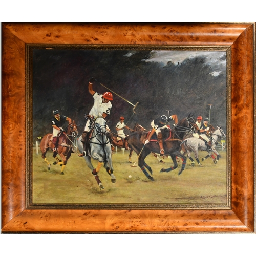 137 - Sam Marriott (1932-1997) British. The Polo Match, Oil on canvas, Signed, 19.75